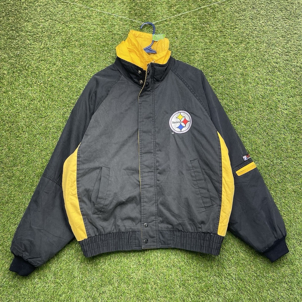 PITTSBURGH STEELERS Puffer Jacket Mens Large Logo 7 Zip Up Black